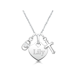 Baby Heart, Communion Children's Necklace for Girls (50+ Optional Charms & FREE Engraving) - Sterling Silver