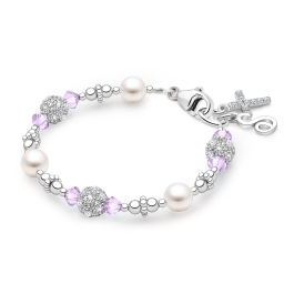 Birthstone, Christening/Baptism Baby/Children's Beaded Bracelet for Girls (All 12 Birthstones Avail) - Sterling Silver