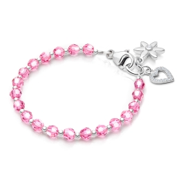 Birthstone Crystal, Baby/Children’s Beaded Bracelet for Girls (All 12 Birthstones Avail) - Sterling Silver