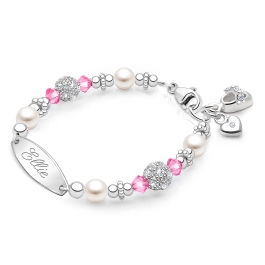 Birthstone, Baby/Children's Engraved Bracelet for Girls (All 12 Birthstones Avail) - Sterling Silver