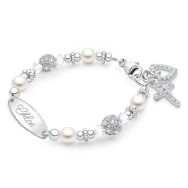 Birthstone, Christening/Baptism Baby/Children's Engraved Bracelet for Girls (All 12 Birthstones Avail) - Sterling Silver