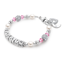 Birthstone, Baby/Children's Name Bracelet for Girls (All 12 Birthstones Avail) - Sterling Silver