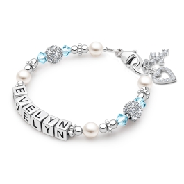 Birthstone, Christening/Baptism Baby/Children's Name Bracelet for Girls (All 12 Birthstones Avail) - Sterling Silver