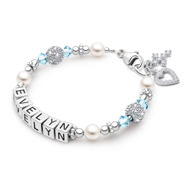 Birthstone, First Holy Communion Name Bracelet for Girls - Sterling Silver