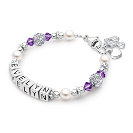 Birthstone, Teen's Name Bracelet for Girls (All 12 Birthstones Avail) - Sterling Silver