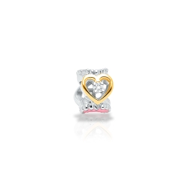 Blessed & Loved, 2-Tone Sterling Silver and Clear CZ Hearts Rondel - Children's Adoré™ Charm