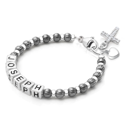 Boy's Oxidized Silver, Christening/Baptism Baby/Children's Name Bracelet - Sterling Silver