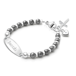 Boy's Oxidized Silver, Christening/Baptism Baby/Children's Engraved Bracelet - Sterling Silver
