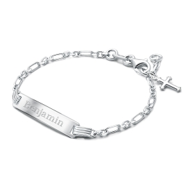 Modern Bar, Christening/Baptism Baby/Children's Engraved ID Bracelet for Boys - Sterling Silver