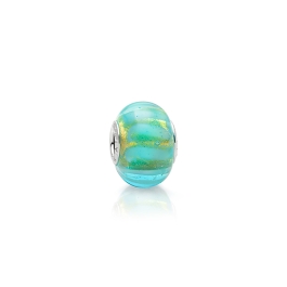 Buried Treasure, Sterling Silver and Waved Aqua Blue & Gold Murano Glass (Hand Made in Italy) - Children's Adoré™ Charm