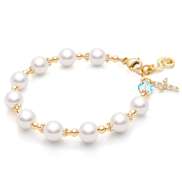 Celestial Pearls, First Holy Communion Rosary Bracelet for Girls - 14K Gold