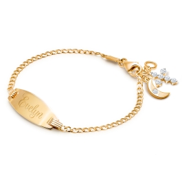 Classic Christening/Baptism Baby/Children's Engraved ID Bracelet for Girls - 14K Gold