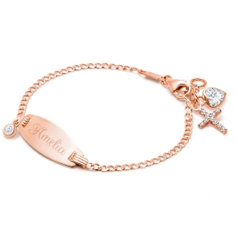 Classic Baby/Children's, 4.5-5.0", Engraved ID Bracelet for Girls - 14K Rose Gold