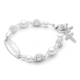 Crowned in Heaven, Christening/Baptism Baby/Children's Engraved Bracelet for Girls - Sterling Silver