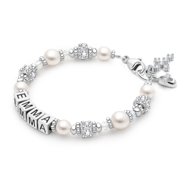 Crowned in Heaven, Christening/Baptism Baby/Children's Name Bracelet for Girls - Sterling Silver