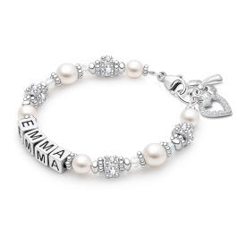 Crowned in Heaven, First Holy Communion Name Bracelet for Girls - Sterling Silver