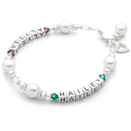 Diamonds & Pearls, Mother's Bracelet for Women (Personalize with Up To 3 Children's Names) - Sterling Silver