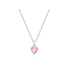 Gia™ Little Love, Pink CZ Heart Children's Necklace for Girls - Sterling Silver