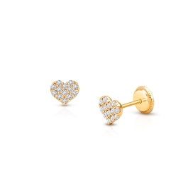 Dearest Heart, Clear Pavé CZ Baby/Children's Earrings, Screw Back - 14K Gold