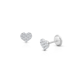 Dearest Heart, Clear Pavé CZ Baby/Children's Earrings, Screw Back - 14K White Gold