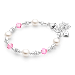Diamonds & Pearls, Baby/Children's Beaded Bracelet for Girls - Sterling Silver
