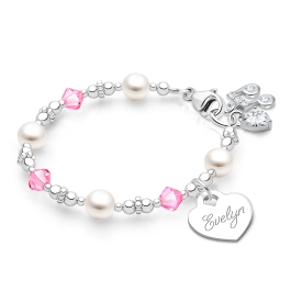 Diamonds & Pearls, Teens Beaded Bracelet for Girls (INCLUDES Engraved Charm) - Sterling Silver