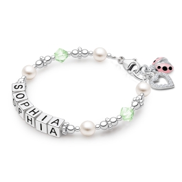 Diamonds & Pearls, Baby/Children's Name Bracelet for Girls - Sterling Silver