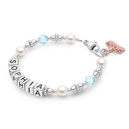 Diamonds & Pearls, Teen's Name Bracelet for Girls - Sterling Silver