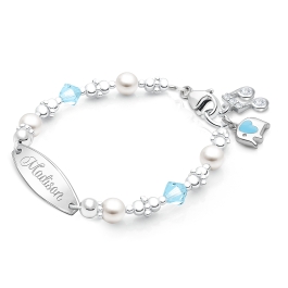 Diamonds & Pearls, Baby/Childrens Engraved Bracelet for Girls - Sterling Silver
