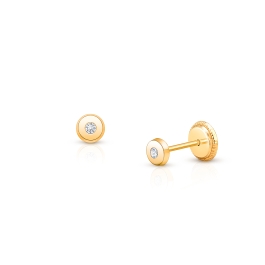 Little Darling, Teeny Tiny Dot Studs with Genuine Diamonds, Baby/Children's Earrings, Screw Back - 14K Gold