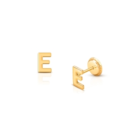 ‘E’ Initial Studs Personalized Baby/Children’s Earrings, Screw Back - 14K Gold