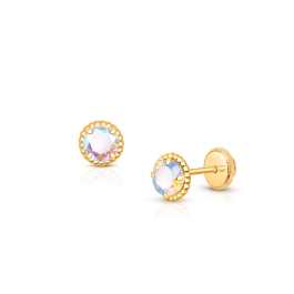 Gia™ Enchanted Light, Opalescent CZ Teen’s Earrings, Screw Back - 14K Gold