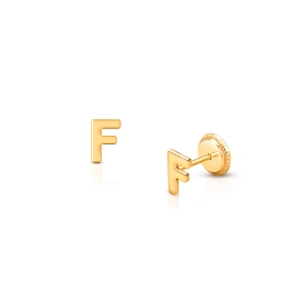 ‘F’ Initial Studs Personalized Baby/Children’s Earrings, Screw Back - 14K Gold