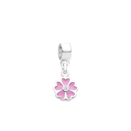 Fine Little Flower, Sterling Silver, Pink Enamel and Clear CZ Flower - Children's Adoré™ Dangle Charm