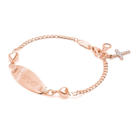 Follow Your Heart, Christening/Baptism Baby/Children's Engraved ID Bracelet for Girls - 14K Rose Gold