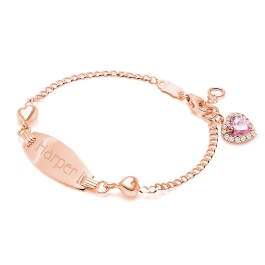 Follow Your Heart, 4.5-5.0", Baby/Children's Engraved ID Bracelet for Girls - 14K Rose Gold