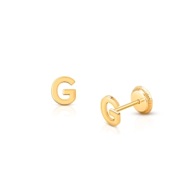 ‘G’ Initial Studs Personalized Baby/Children’s Earrings, Screw Back - 14K Gold
