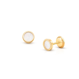 Gia™ Genuine Shimmer, Mother of Pearl Baby/Children's Earrings, Screw Back - 14K Gold