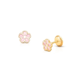Gia™ Genuine Bloom, Pink Mother of Pearl Baby/Children's Earrings, Screw Back - 14K Gold