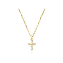 Glory & Grace Cross with Genuine Diamonds, Communion Children's Necklace for Girls - 14K Gold