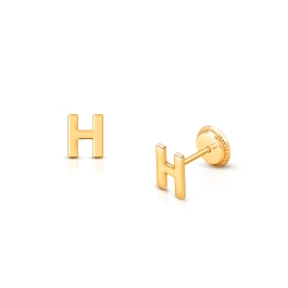 ‘H’ Initial Studs Personalized Baby/Children’s Earrings, Screw Back - 14K Gold