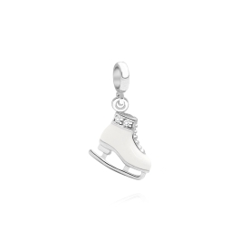 Ice Princess, Sterling Silver Ice Skate with White Enamel and CZ's - Children's Adoré™ Dangle Charm
