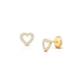 Love of Mine, Clear Pavé CZ Heart, Baby/Children's Earrings, Screw Back - 14K Gold