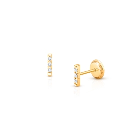 Pavé Bar, Clear CZ Teen's Earrings, Screw Back - 14K Gold