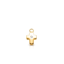 Cross - Inset Diamond Baby/Children's Individual Charm (Add to Your Existing Bracelet or Necklace) - 14K Gold