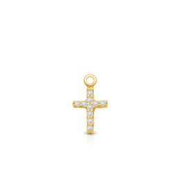 Cross - Modern Pavé CZ Baby/Children's Individual Charm (Add to Your Existing Bracelet or Necklace) - 14K Gold