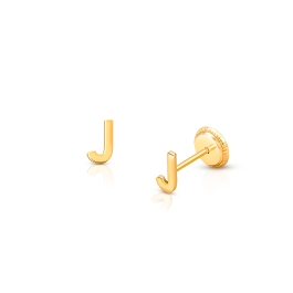 ‘J’ Initial Studs Personalized Baby/Children’s Earrings, Screw Back - 14K Gold