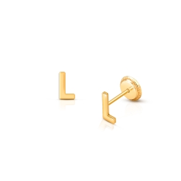 ‘L' Initial Studs Personalized Baby/Children’s Earrings, Screw Back - 14K Gold