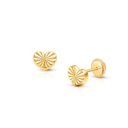 Diamond Cut Heart Baby/Children's Earrings, Screw Back - 14K Gold