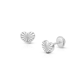 Diamond Cut Heart, Baby/Children's Earrings, Screw Back - 14K White Gold